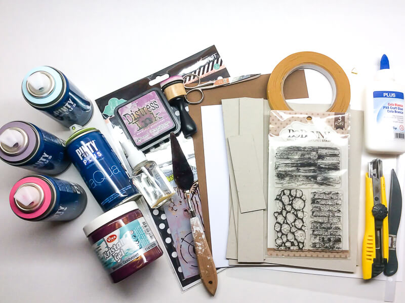 materiales para hacer un marco de fotos DIY con técnicas de scrapbooking