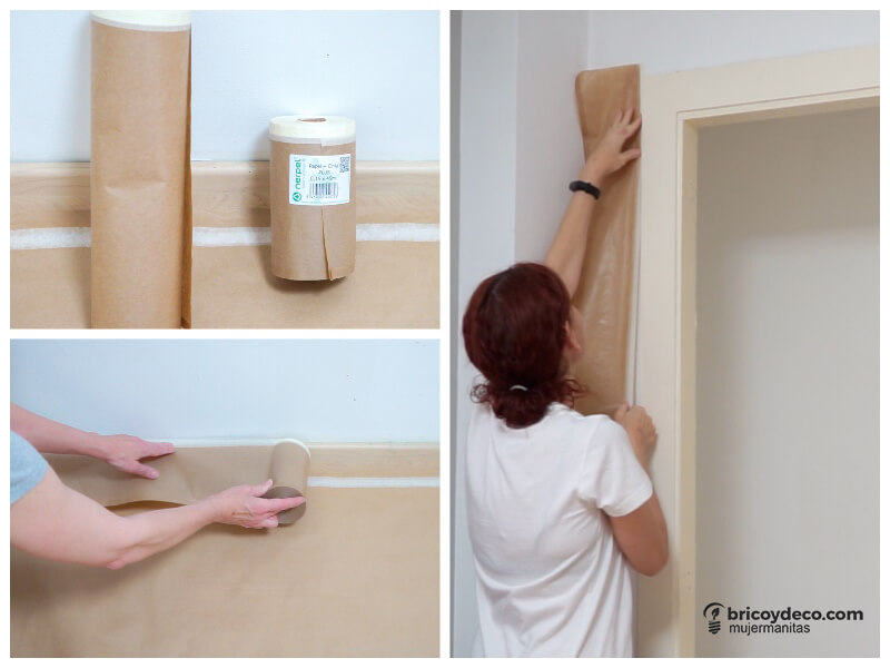 papel con cinta para tapar y proteger pequeñas superficies en vertical