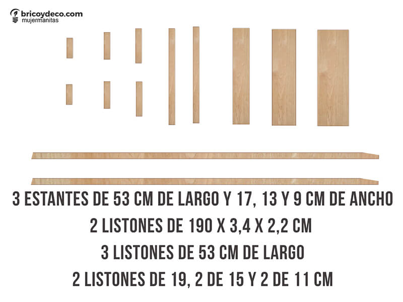 piezas y medidas para hacer una estantería escalera