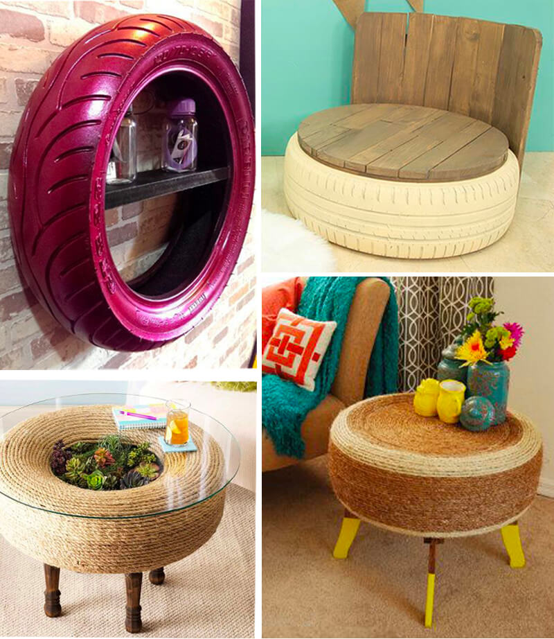 muebles de terraza hechos con neumáticos reciclados