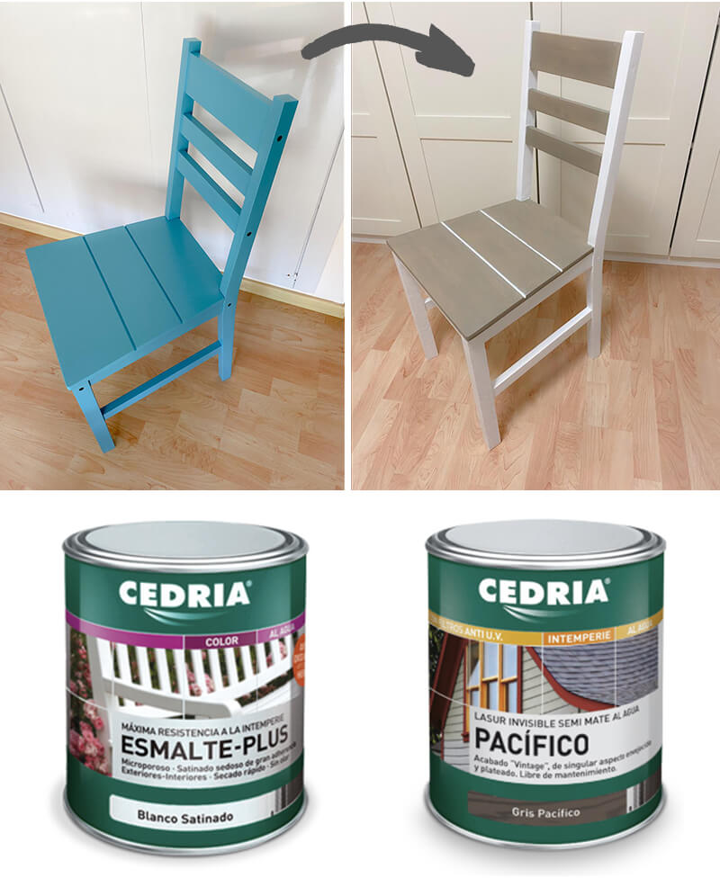 antes y después de pintar una silla