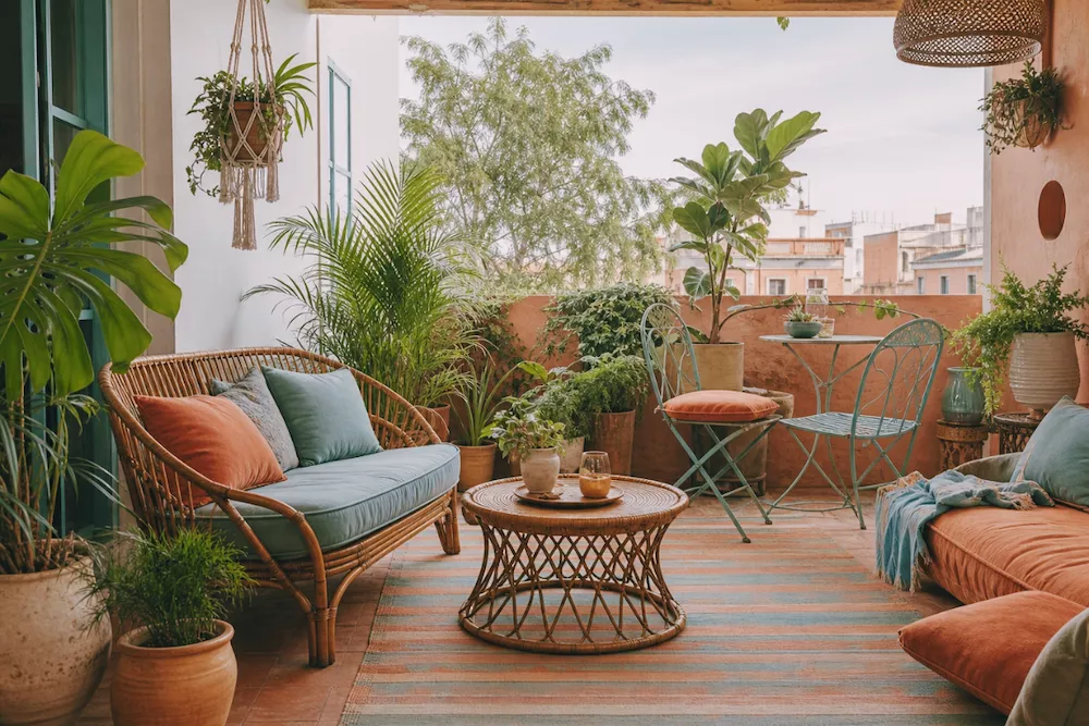 combinación turquesa y naranja en decoración