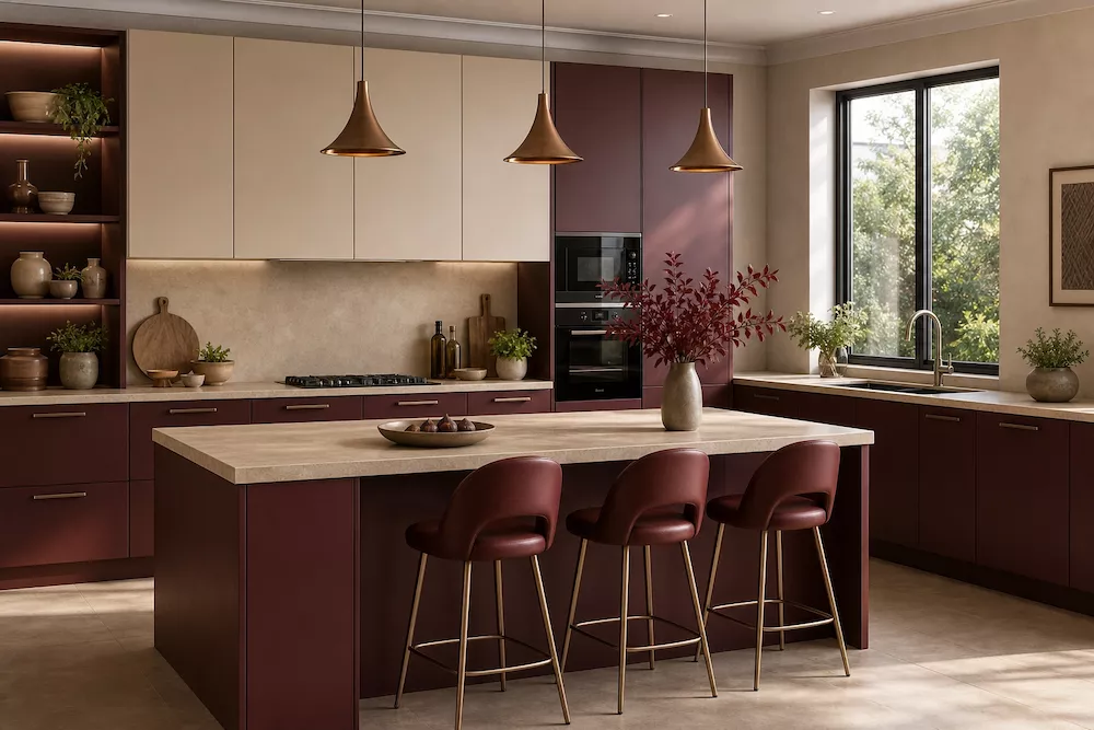 combinación de rojo y beis en decoración