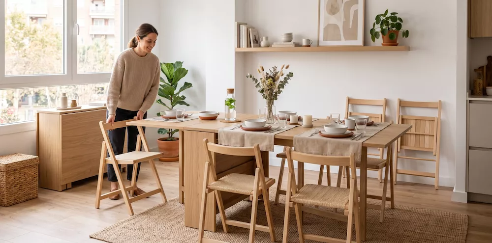 mesa de comedor plegable para espacios reducidos