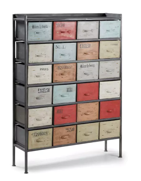 mueble estilo industrial con diferentes colores