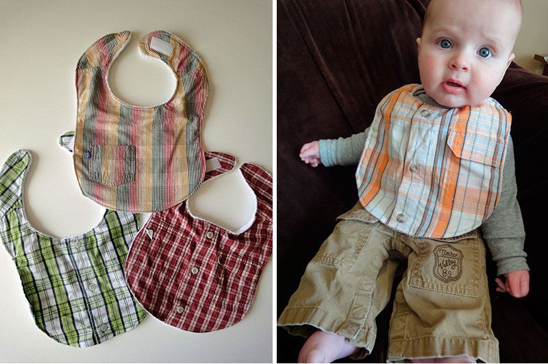 reciclar una camisa en baberos para bebé