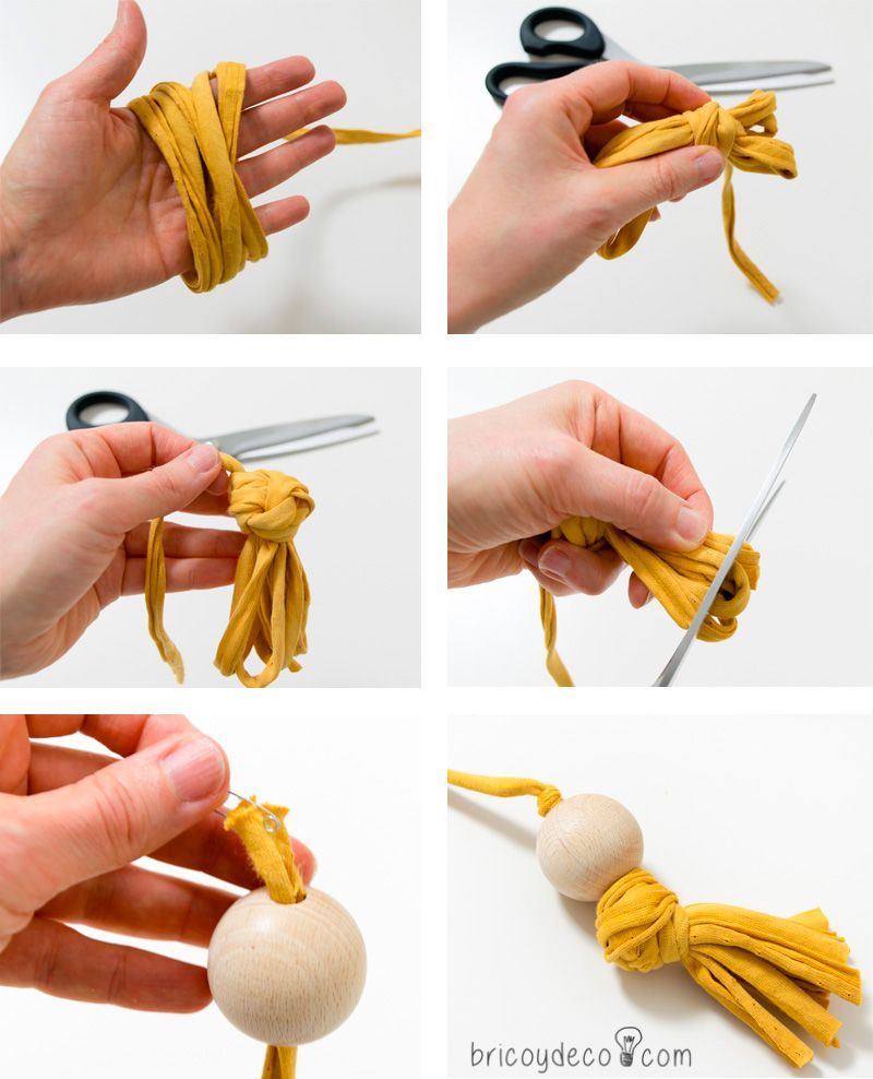 cómo hacer borlas de trapillo y madera