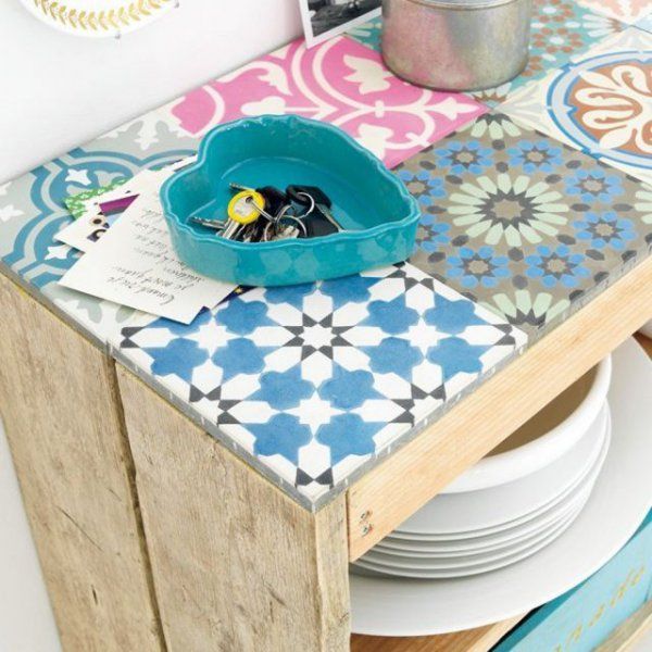 ideas para decorar muebles con baldosas hidráulicas