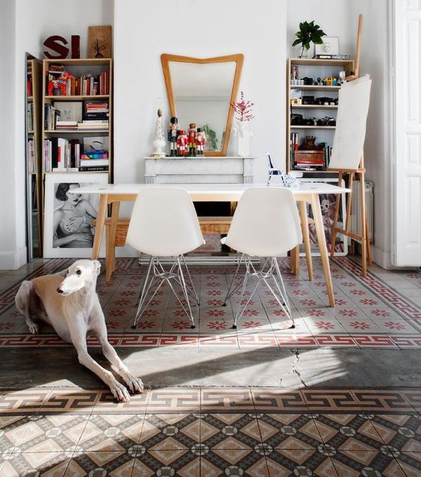 decorar con baldosas hidráulicas en el salón