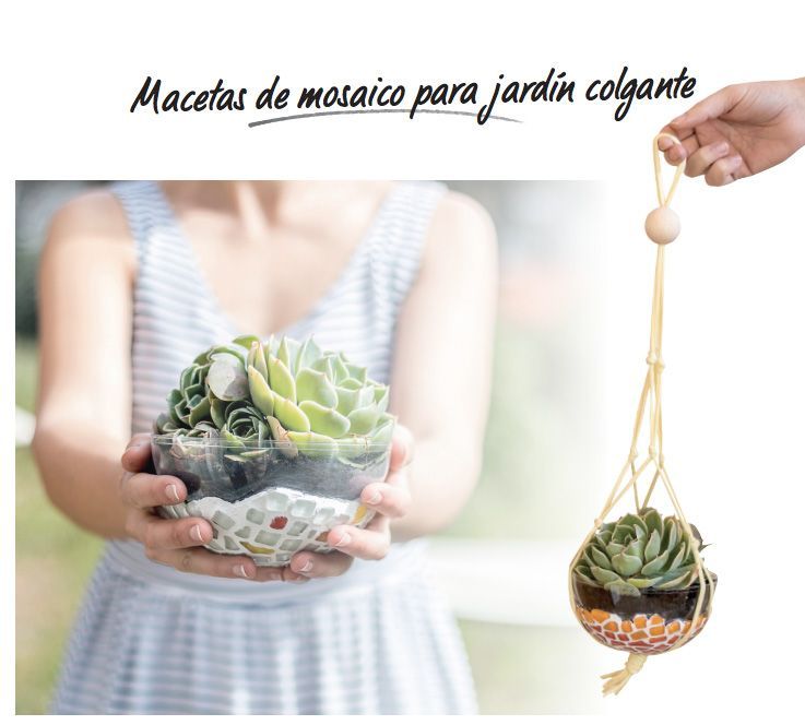 portamacetas de mosaico para jardín colgante