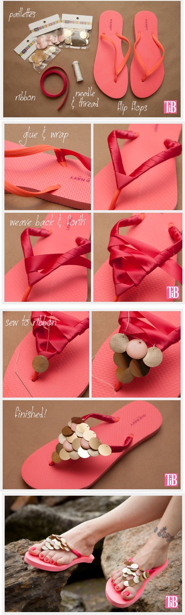 personalizar las chanclas con lentejuelas