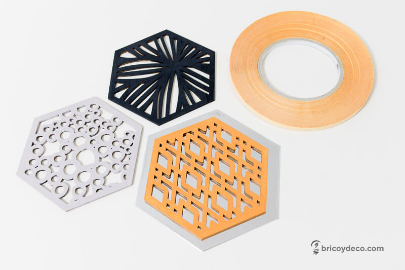 hexágonos forrados con vinilo espejo