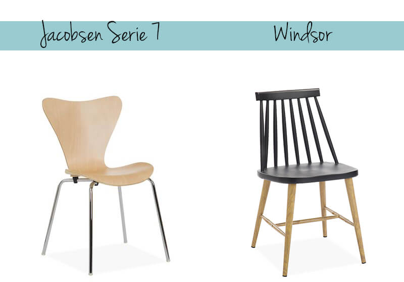 Silla serie 7 de Arne Jacobsen y Silla Windsor