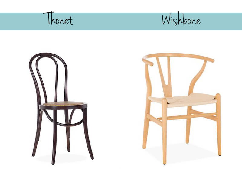 Silla Thonet No. 14 de Michael Thonet y silla Wishbone de Hans J. Wegner