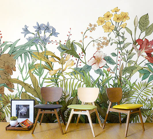 cómo decorar con papel pintado tropical