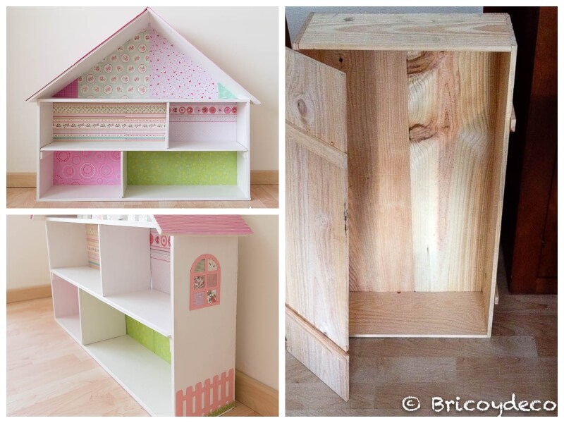 casa de muñecas con una caja reciclada