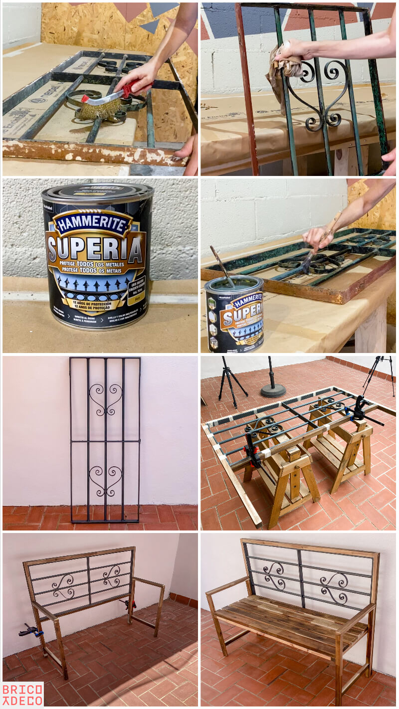 cómo hacer un banco de terraza con una vieja reja