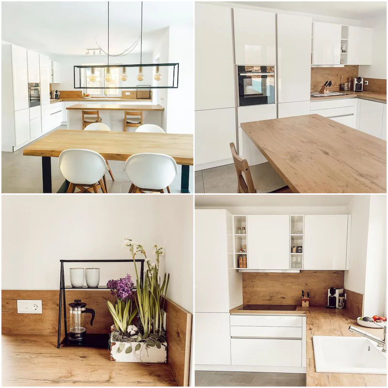 cocina blanca combinada con madera
