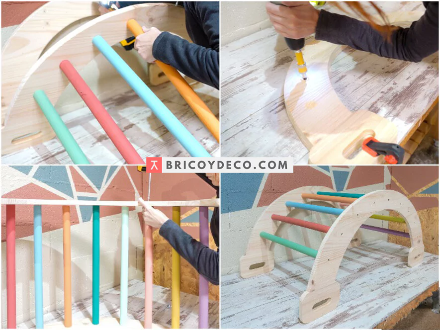 montar las piezas de un balancín Montessori