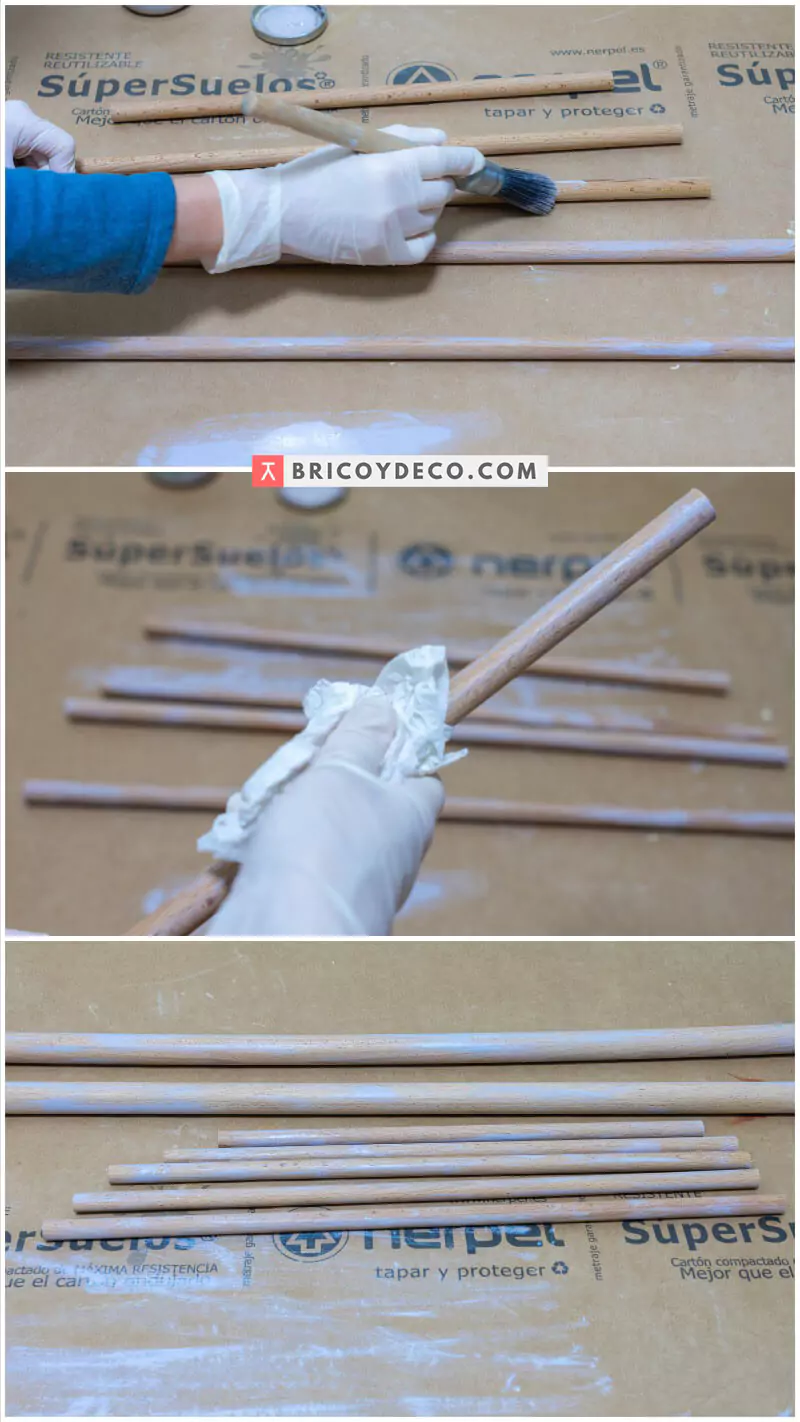 pintar varillas de madera con aspecto vintage