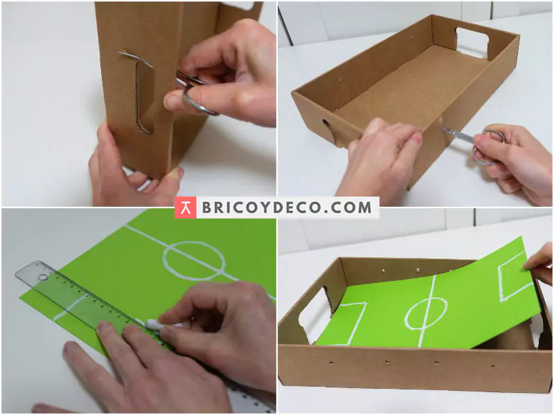 cómo hacer un futbolín con una caja de cartón