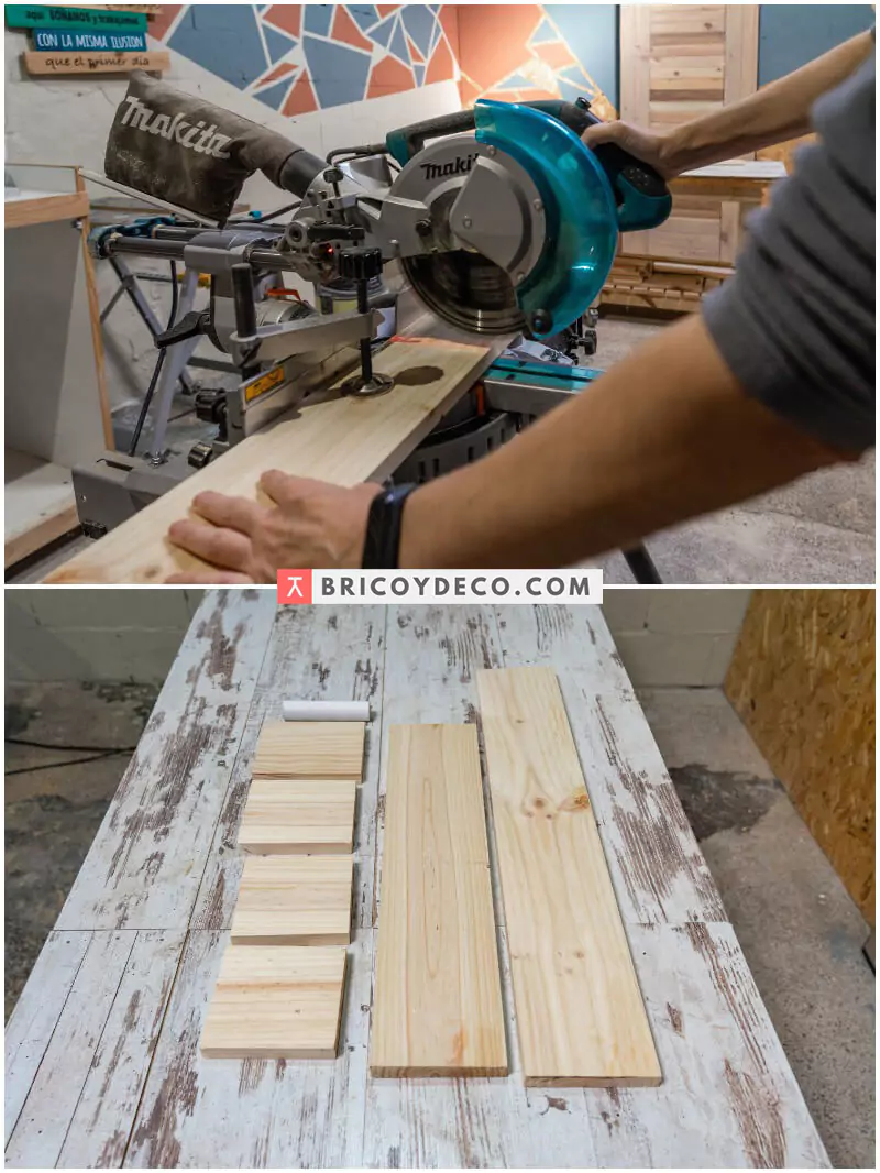 cortar la madera para hacer un portarrollos con escobillero