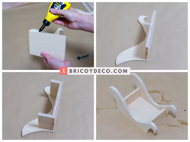 encolar las piezas del trineo navideño