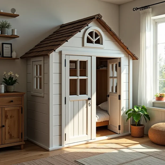 casa de muñecas integrada en una habitación infantil