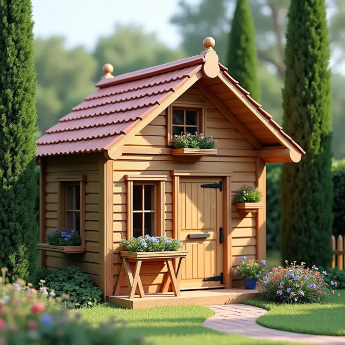 casita de madera en miniatura en el bosque 