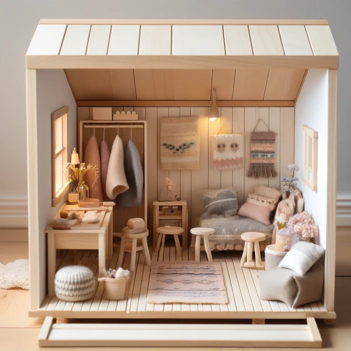 casita en miniatura de madera para habitaciones infantiles