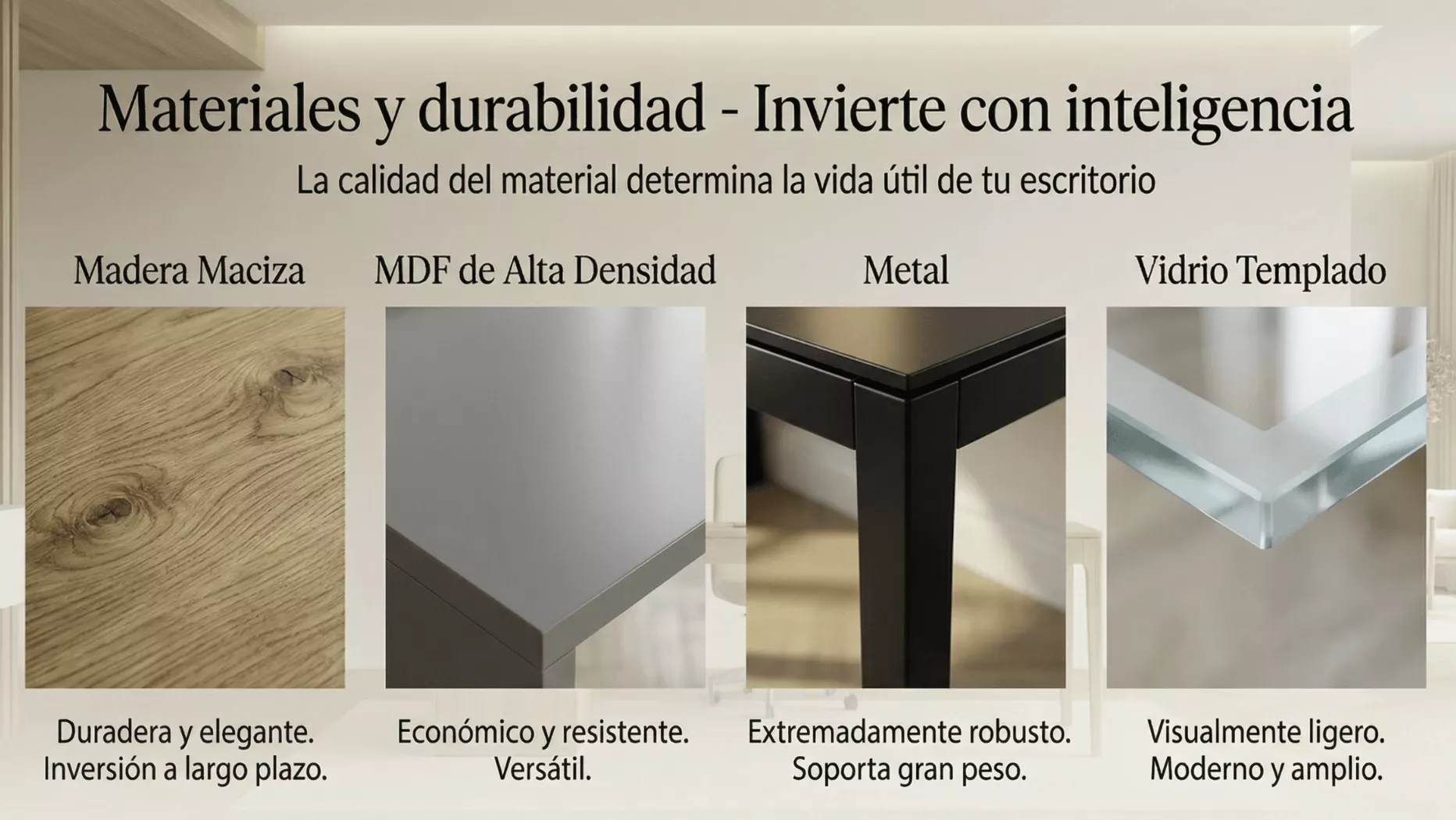 tipos de materiales para un escritorio